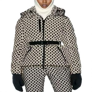 여성 겨울 후드 하이 웨이스트 패딩 스포츠 파카 코트 벨트 여성 우아한 두꺼운 따뜻한 주머니 방풍 스키 자켓