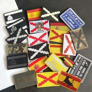 적외선 반사 패치 스페인 국기, 부르고뉴 크로스 엠블럼 아플리케 수 놓은 및 고무 PVC 패치, 군사 전술 배지