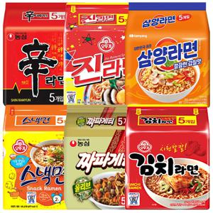 인기 봉지라면 세트(신라면5개+진라면매운맛5개+삼양라면5개+스낵면5개+짜파게티5개+김치라면5개)