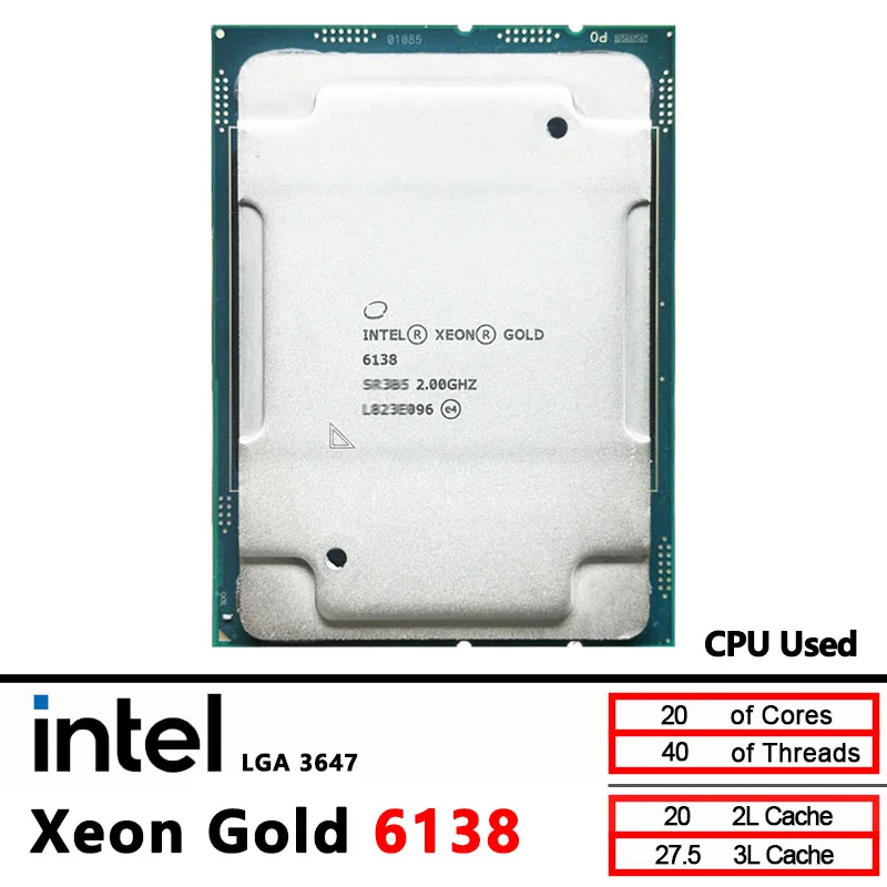 인텔 제온 골드 6138 중고 2.0GHz 27.5MB 스마트 캐시 20코어 40스레드 125W LGA3647 CPU 프로세서