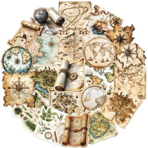 50PCS 빈티지 세계지도 여행 스티커 정크 저널 Scrapbooking 물병 전화 기타 스티커에 대 한 낙서 장식