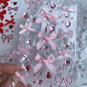 DIY 장식 Kpop Photocard 스티커 3D 스테레오 보우 하트 스타일 스크랩북 저널 Stuicker 귀여운 핑크 레드 컬러 전화 쉘 스티커