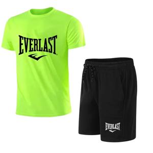 EVERLAST 남자 티셔츠 + 반바지 2pcs 세트 레저 호흡 짧은 소매 스포츠 조깅 체육관 브랜드 인쇄 의류