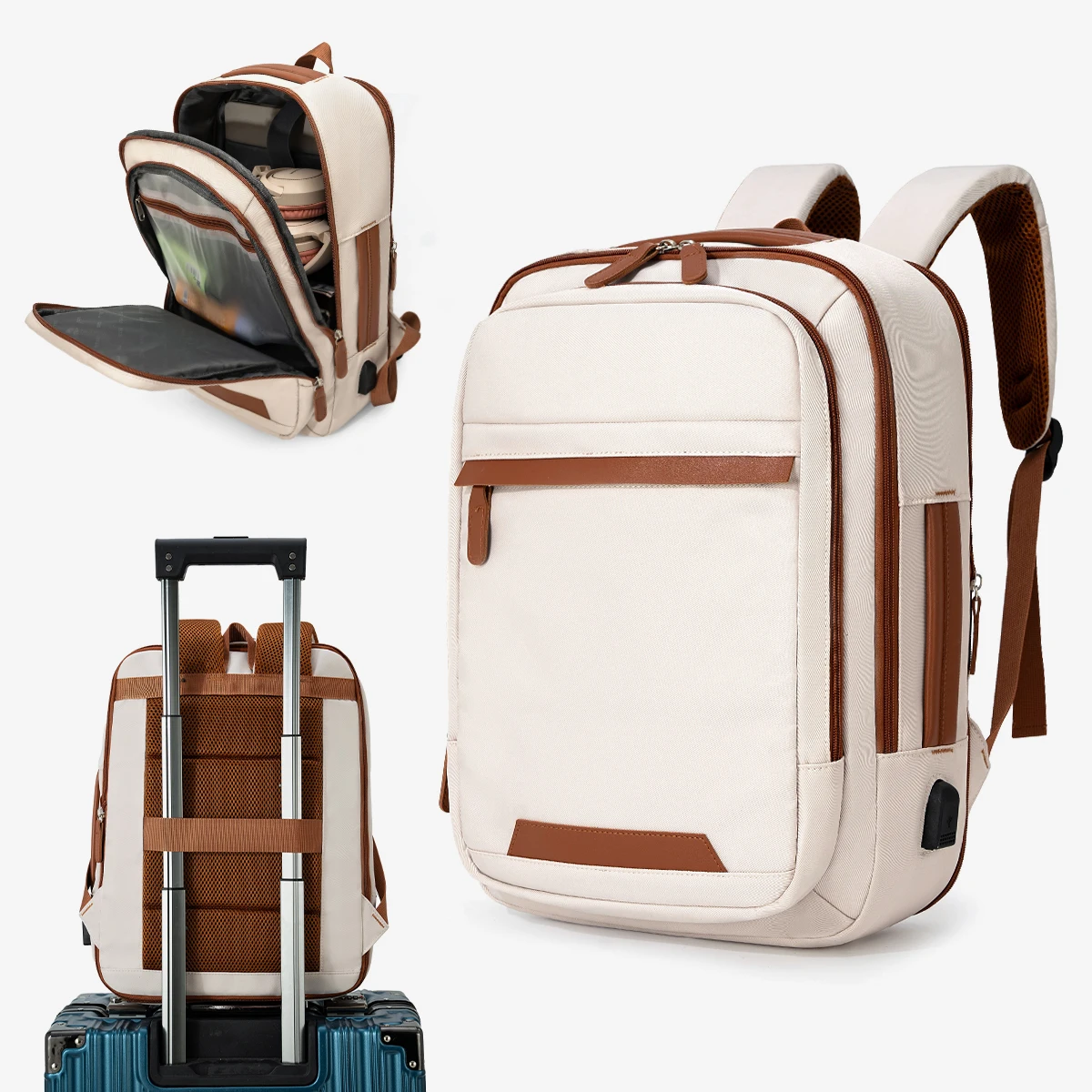 고품질 USB 충전식 배낭 남자 방수 가방 대형 노트북 배낭 남여 학교 가방 청소년 배낭