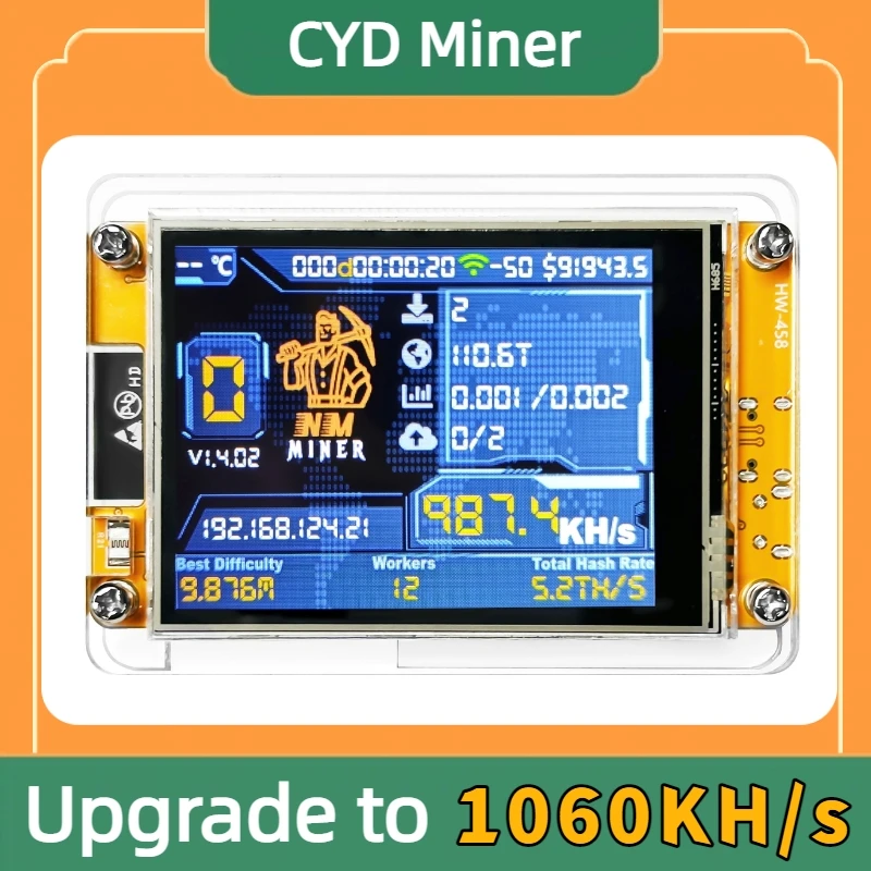 컴퓨터 매니아를 위한 럭키 마이너 비트코인 솔로 로터리 NMMiner 해시레이트 1100KH/s 2.8인치 스마트 디스플레이 크립토 ESP32 V3.0 DROOM