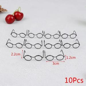 10Pcs 패션 라운드 프레임 Lensless 레트로 멋진 인형 안경 30cm 렌즈 없음 블랙