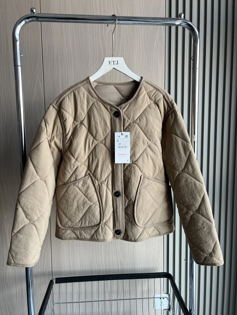 2025년 봄 신상 여성 빈티지 크루넥 퀼팅 코튼 패딩 루즈핏 퀼팅 캐주얼 재킷