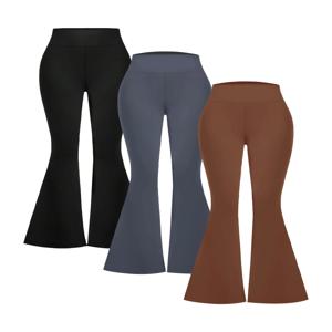 봄 여름 솔리드 컬러 벨 바닥 바지, 여성 캐주얼 하이 웨이스트 금기 바지, 신축성있는 허리 밴드