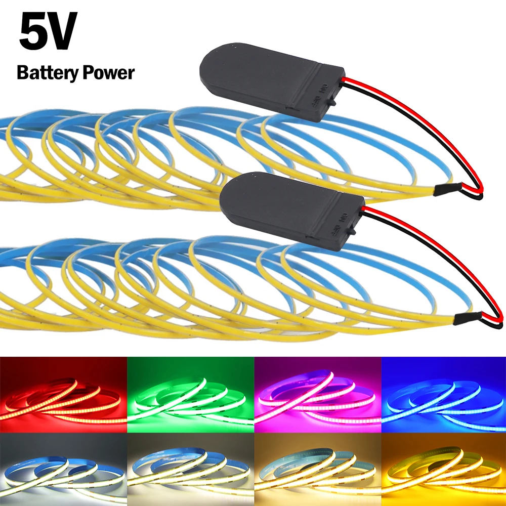 3MM 5MM 8MM PCB COB LED 스트립 5V 빛 배터리 전원 320LED/M 빨간색 녹색 파란색 분홍색 플렉스 접착 테이프 홈 장식 0.5m 1m 2m 3m