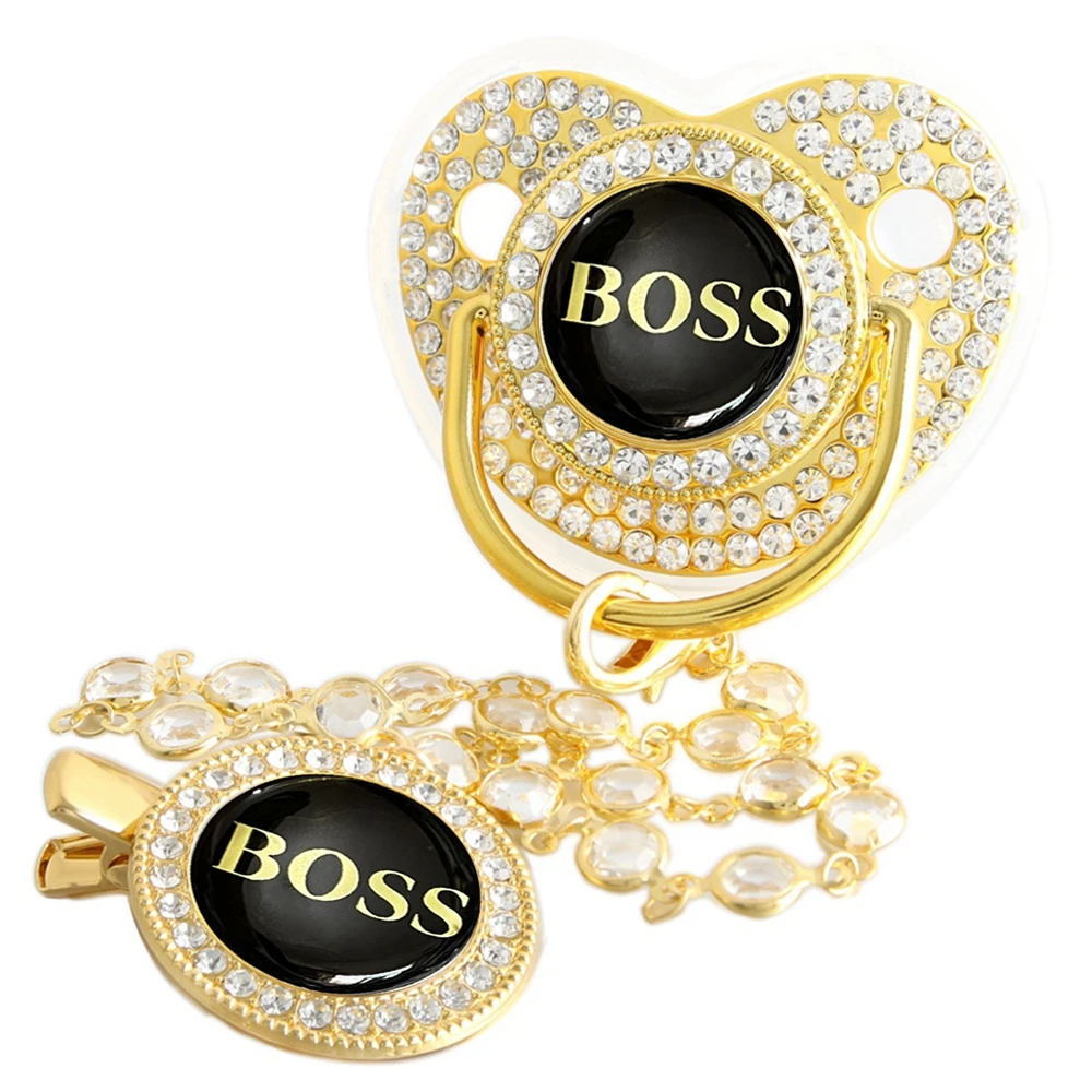 블링 이유 젖꼭지 체인 클립이있는 럭셔리 아기 젖꼭지 보석이있는 신생아 아기 더미 노리개 젖꼭지