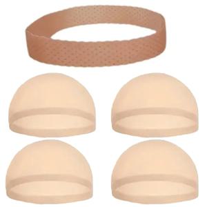 짠된 가발 모자 세트가 있는 5pcs 실리콘 미끄럼 방지 가발 그립 밴드, 안전한 가발 맞춤을 위한 편안한 조절 가능한 탄력성 헤어 네트