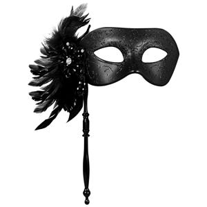 여성용 손잡이가있는 깃털 가장 무도회 마스크 베니스 할로윈 의상 액세서리 블랙 카니발 파티 댄스 이벤트 마스크