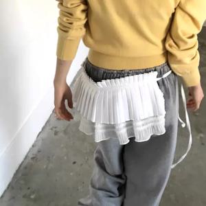 힙합 레이어 의상 플리츠 스커트 셔츠 익스텐더 스위트 러플 엣지 허리밴드 메쉬 Y2K 레이스 업 힙 스카프