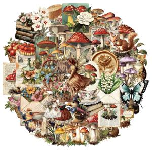 50PCS 레트로 버섯 낙서 스티커 수제 계정 DIY 수하물 노트북 오토바이 애완 동물 방수 스티커