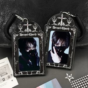 다크 고딕 스타일 포토 카드 홀더, Kpop En 새 앨범 포토 카드 홀더, 고딕 크로스 포토 카드 홀더, 스타 체이싱 아이돌 포토 카드 보관, Pu 소재, 3-3.5인치 폴라로이드 포토 카드 보관 디스플레이에 적합