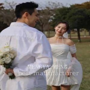 ZHUISHU Sweetheart Korea 짧은 웨딩 드레스 사진 촬영 오프 숄더 코르셋 신부 드레스 맞춤형 태피터 라인 신부 가운