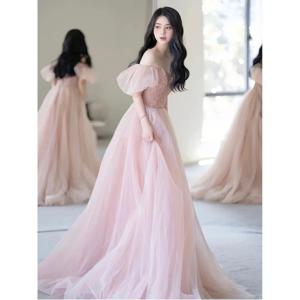 핑크 이브닝 드레스2026신상 고급스러운 느낌의 요정 학생식 성인식 예술 시험 진행자 도망자 공주 드레스 봄