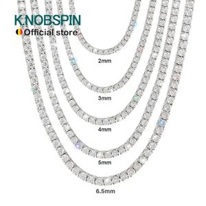 KNOBSPIN GRA 인증 Moissanite 테니스 목걸이 2/3/4/5/6.5mm 솔리드 925 스털링 실버 다이아몬드 테니스 목걸이 여성용 남성용