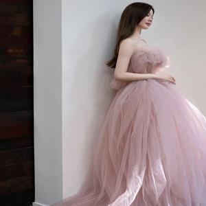 스위트 스타일 웨딩드레스 생일 파티 졸업 무도회 드레스 퍼프 스커트 폴리에스터 섬유 미드 웨이스트 롱 드레스 여성용 8-25세