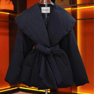 2024 겨울 신상 중국풍 리본 레이스업 긴팔 브레드 코트 오버코트 여성 패션 두꺼운 따뜻한 파카 루즈핏 누빔 코트