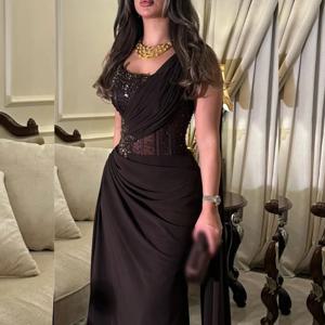 맞춤형 절묘한 저지 스팽글 플리츠 A 라인 원 숄더 롱 드레스 맞춤형 행사 고품질