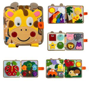 몬테소리 장난감 기린 바쁜 보드 3D 펠트 도서 미세 운동 기술 조기 교육 습관 지식 개발