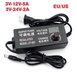 어댑터 조절 가능 3V~12V 5A 또는 3V~24V 2A 전원 공급 장치 디스플레이 화면 조절 노브 DC 5.5*2.5mm 입력 미국 EU 100-240VAC