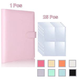 K팝 포토카드 바인더 25페이지 4포켓 카드 수집 앨범 200개 카드 슬롯 PU 가죽 커버 카드 정리
