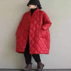예술적인 대형 사이즈 다운 코튼 재킷 여성용 무릎 아래 길이 루즈핏 가벼운 두꺼운 브레드 스타일 겨울옷