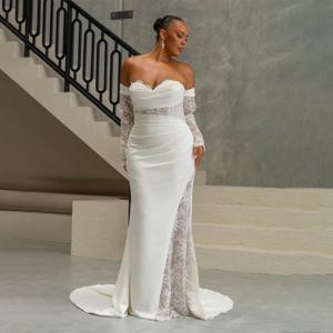 모던 레이스 머메이드 웨딩드레스 우아한 스위트하트 사이드 슬릿 브라이덜 가운 맞춤형 소매 웨딩드레스
