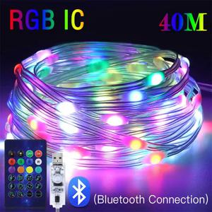 40M Led 문자열 RGB 빛 스마트 야외 꽃줄 파티 가죽 라인 IP65 블루투스 음악 램프 문자열 요정 조명 휴일 조명