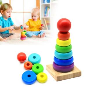 레인보우 스태커 나무 교육 장난감 레인보우 타워 스택 업 블록 링 접이식 컵 어린이를위한 조기 교육 장난감 선물