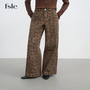 FSLE 2025 신상 여성 청바지 시크한 브라운 스트레이트 레그 팬츠 코튼 워시드 데님 하이웨이스트 뱃살 커버 슬림핏 캐주얼 바지