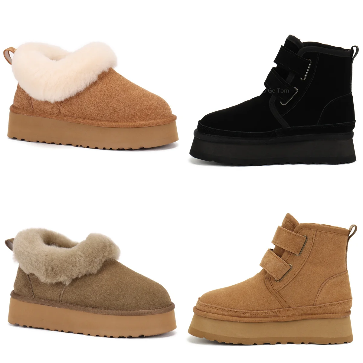 럭셔리 브랜드 겨울 정품 부츠 벨크로 플러시 앵클 부츠 여성 따뜻한 슬립온 코튼 신발 호주 디자이너 라운드 토 부츠