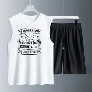 남성용 조끼 정장 여름 민소매 프린트 Fearfully And Wonderfully 탱크탑 + 반바지 의류 세트 	 남성용 트랙수트 세트