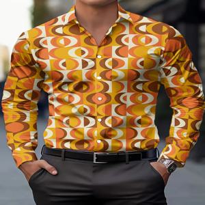 70년대 테마 파티 남성용 70년대 디스코 파티 셔츠 - 그라데이션이 있는 레트로 빈티지 포멀 및 캐주얼 버튼업 블라우스, 기계 세탁 가능