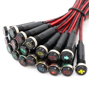 FILN 8mm 심볼 LED 표시등 12V 24V 블랙 메탈 인디케이터 대시 파일럿 라이트 와이어 포함 자동차 대시보드 트럭 기계