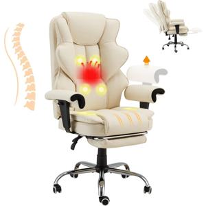 6포인트 마사지 기능이 있는 임원용 의자, 열선 사무용 의자, 발판이 접이식이며 등받이 조절이 가능한 인체공학적 홈 오피스 책상 의자