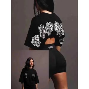 개성과 멋진 스타일을 지닌 가을 패션 남성과 여성의 순면 늑대 머리 패턴 프린트 순면 티셔츠