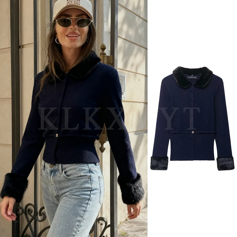 여성 니트 가디건 2025 여성 패션 버튼 벨트 장착 긴 소매 레저 니트 탑 여성 하이 스트리트 우아한 탑