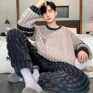 남성용 겨울 따뜻한 잠옷 커플용 큰 사이즈 잠옷 가을 홈웨어 세트