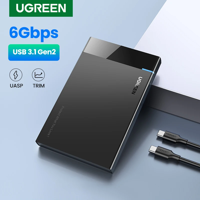 UGREEN-외장 HDD 케이스, 2.5 인치 규격 sata-usb 3.0 어댑터, SSD 하드 드라이브 인클로저, c타입 3.1