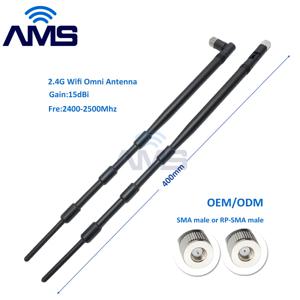 AMS 공장 도매 외부 SMA 남성 고무 오리 무선 라우터 공중 2400-2500mhz 15 높은 dBi 옴니 2.4g wifi hf 안테나