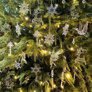 5pcs 크리스마스 홈 장식 크리스탈 아크릴 장식품 눈송이 엘크 크리스마스 트리 매달려 펜던트 Navidad 2025 신년 선물