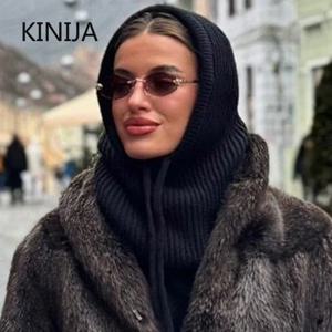 여성 니트 Balaclava 패션 가짜 칼라 목도리 후드 모자 두꺼운 따뜻한 Beanines 겨울 모자 공식 웹 사이트 도구 정의되지 않음