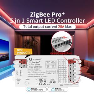 GLEDOPTO ZigBee 3.0 Pro+ 5 in 1 LED 스트립 컨트롤러 20A 최대 RGBCCT/RGBW/RGB/CCT/Dimmer Alexa Homey APP 음성 제어