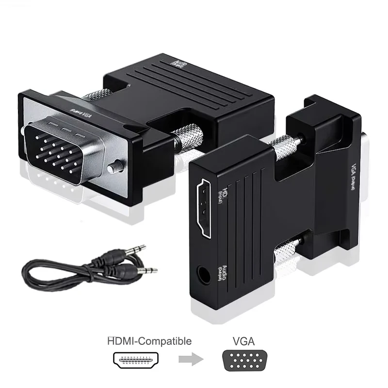 HDMI 호환 VGA 어댑터 변환기 TV 박스 1080P PC Aux 잭 3.5 비디오 오디오 케이블 프로젝터 모니터 디스플레이 포트