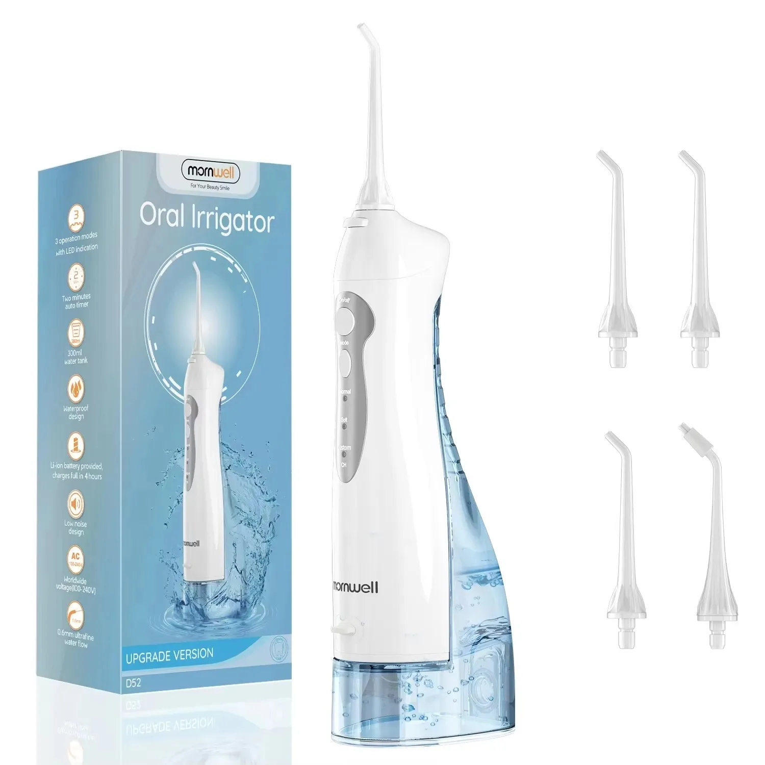 치과 구강 Irrigator 충전식 물 Flosser 휴대용 300ML 4 노즐 치과 워터 제트 방수 치아 클리너 물 선택
