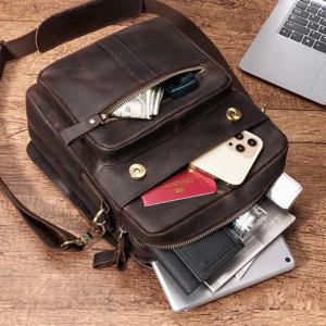 HUMERPAUL 남성용 소가죽 숄더백, 하이 퀄리티 작업용 빈티지 크로스바디 백, 풀 그레인 가죽, 남성 메신저 핸드백