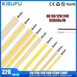 DC 5V/12V/24V COB LED 스트립 3MM 5MM 8MM 320Leds/M 캐비닛 홈 선형 조명에 대 한 고밀도 유연한 COB LED 테이프 빛